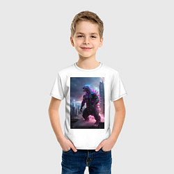 Футболка хлопковая детская Годзилла посреди мегаполиса, цвет: белый — фото 2