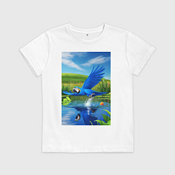 Футболка хлопковая детская Попугай ловит рыбу, цвет: белый