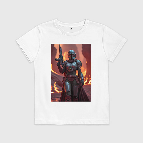 Детская футболка Девушка-Мандалорец в броне / Белый – фото 1