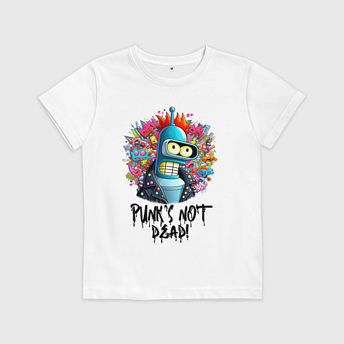 Детская футболка Бендер с красным хайером - панк жив / Белый – фото 1
