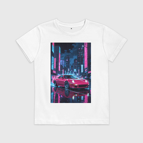 Детская футболка Вишневый спорткар по мокрой дороге / Белый – фото 1