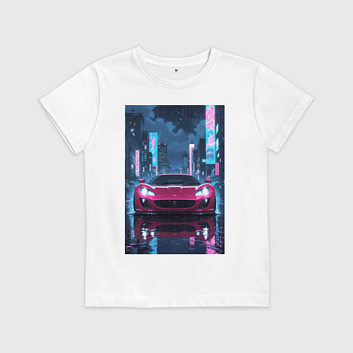 Детская футболка Вишневый спорткар по мокрой дороге / Белый – фото 1