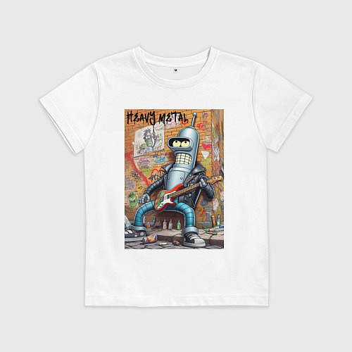 Детская футболка Гитарист Бендер - тяжёлый рок / Белый – фото 1