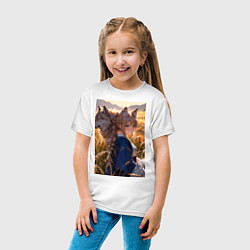 Футболка хлопковая детская Девушка-волчица посреди поля пшеницы, цвет: белый — фото 2