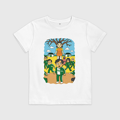 Детская футболка Игра в кальмара мультяшный стиль / Белый – фото 1