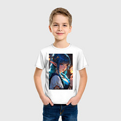 Футболка хлопковая детская Прекрасная эльфийка-маг с шаром огня, цвет: белый — фото 2