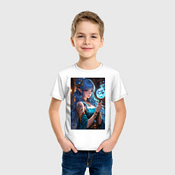 Футболка хлопковая детская Прекрасная эльийка-маг с посохом, цвет: белый — фото 2