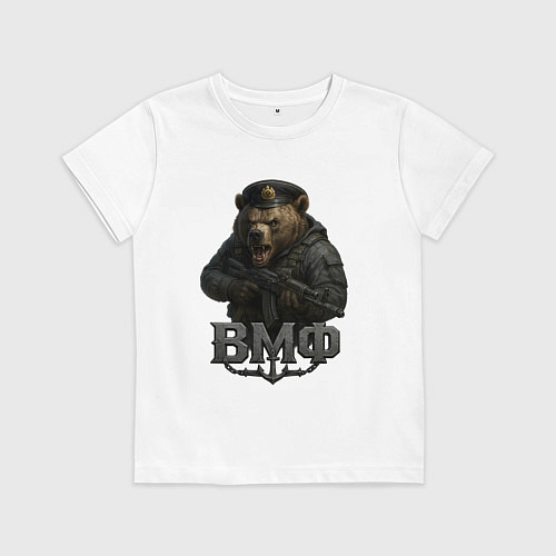 Детская футболка ВМФ медведь пехотинец / Белый – фото 1