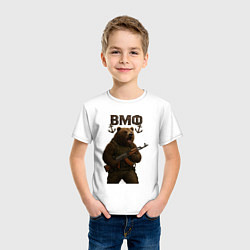 Футболка хлопковая детская ВМФ медведь с автоматом, цвет: белый — фото 2