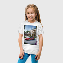 Футболка хлопковая детская Красный суперкар у дома, цвет: белый — фото 2