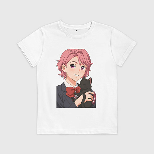 Детская футболка Сиратори Айра с черной кошкой - Дандадан / Белый – фото 1