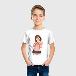 Футболка хлопковая детская Сиратори Айра показывает сердечко Дандадан, цвет: белый — фото 2