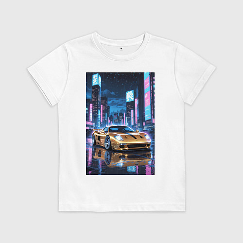 Детская футболка Суперкар едет среди небоскребов / Белый – фото 1