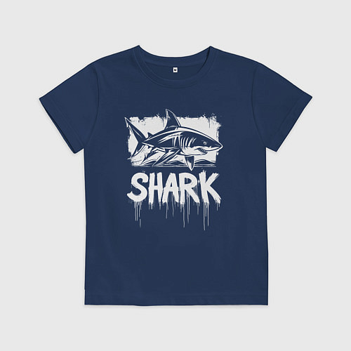 Детская футболка Акула белый штрих / Тёмно-синий – фото 1