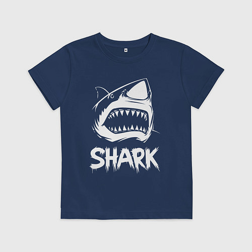 Детская футболка Агрессивная пасть акулы / Тёмно-синий – фото 1