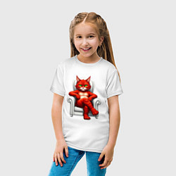 Футболка хлопковая детская Красный кот сидит в белом кресле, цвет: белый — фото 2
