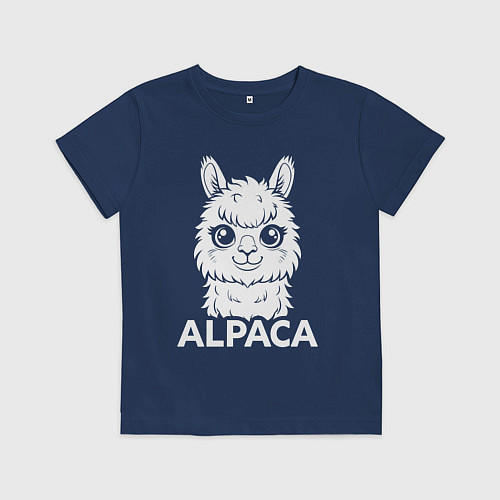 Детская футболка Альпака с большими глазами / Тёмно-синий – фото 1