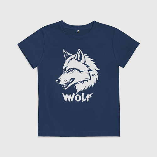 Детская футболка Волк с оскалом / Тёмно-синий – фото 1