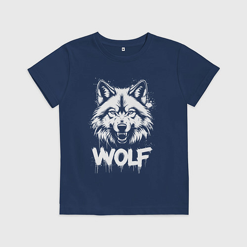 Детская футболка Яростный волк / Тёмно-синий – фото 1