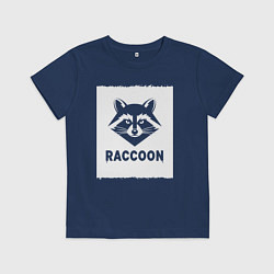 Футболка хлопковая детская Енот белый штрих, цвет: тёмно-синий