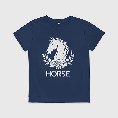 Детская футболка Лошадь в цветах / Тёмно-синий – фото 1
