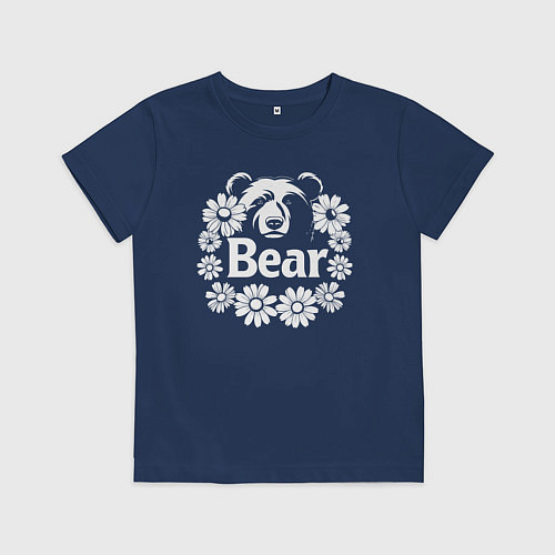 Детская футболка Медведь в цветах / Тёмно-синий – фото 1