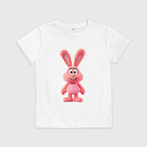 Детская футболка Розовый пушистый мультяшный кролик / Белый – фото 1