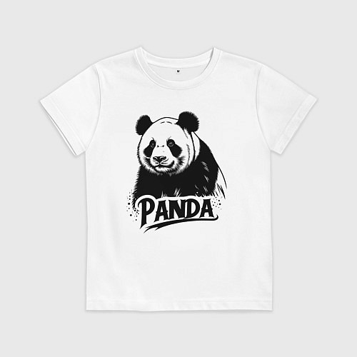 Детская футболка Панда черной краской / Белый – фото 1
