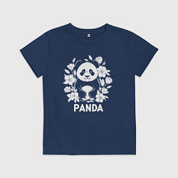Футболка хлопковая детская Панда в цветах, цвет: тёмно-синий