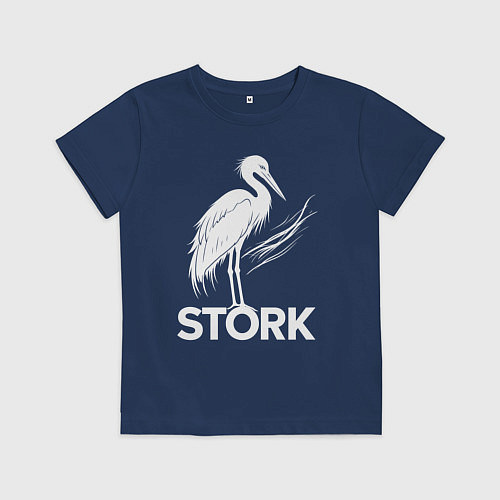 Детская футболка Аист белый штрих / Тёмно-синий – фото 1