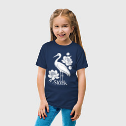 Футболка хлопковая детская Аист с цветами, цвет: тёмно-синий — фото 2