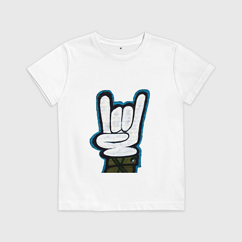 Детская футболка Знак рок-н-рол на стене / Белый – фото 1