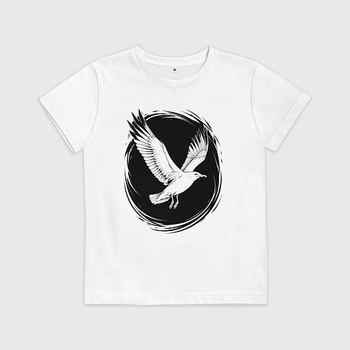 Детская футболка Чайка в черном круге / Белый – фото 1