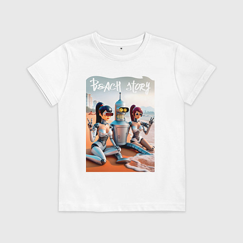 Детская футболка Бендер с двумя подругами на летнем пляже / Белый – фото 1
