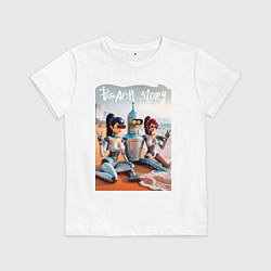 Футболка хлопковая детская Бендер с двумя подругами на летнем пляже, цвет: белый