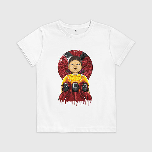 Детская футболка Кукла и надзиратели игра в кальмара / Белый – фото 1