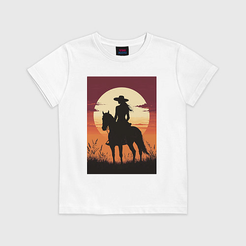 Детская футболка Всадница в стиле дикого запада / Белый – фото 1