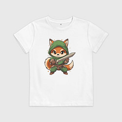 Футболка хлопковая детская Лисёнок с мечом, цвет: белый