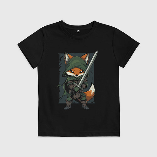 Детская футболка Лисёнок рыцарь / Черный – фото 1