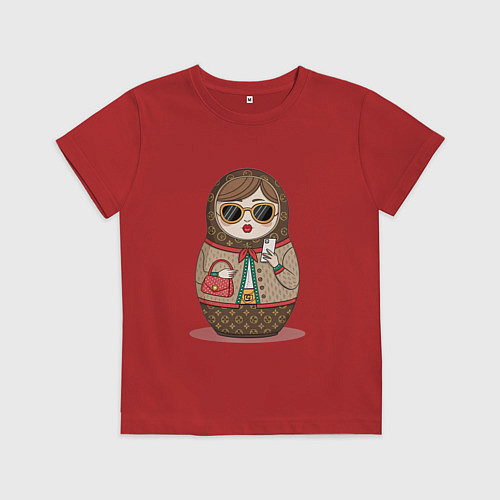 Детская футболка Матрешка модная / Красный – фото 1
