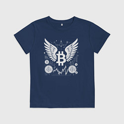 Футболка хлопковая детская Биткоин с крыльями, цвет: тёмно-синий