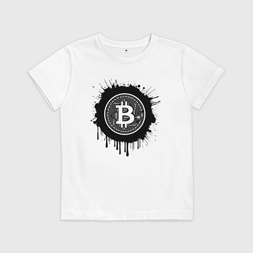 Детская футболка Биткоин в черной красках / Белый – фото 1