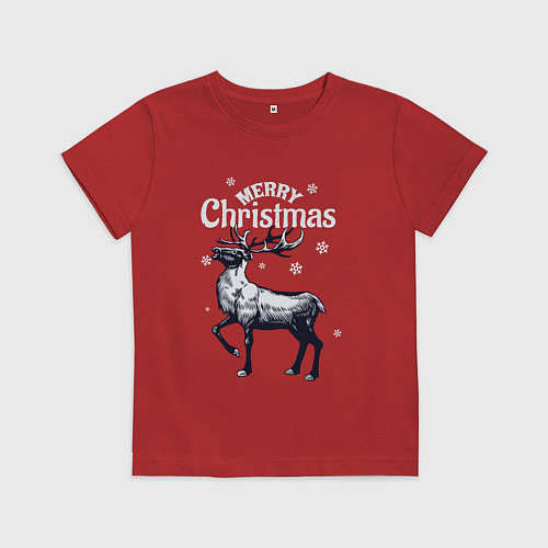 Детская футболка Merry christmas deer / Красный – фото 1