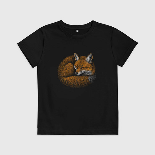 Детская футболка Спящий рыжий лисёнок / Черный – фото 1