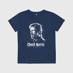 Футболка хлопковая детская Чак Норрис в краске художественный портрет, цвет: тёмно-синий