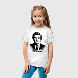 Футболка хлопковая детская Портрет Энди Уорхола в каплях краски, цвет: белый — фото 2