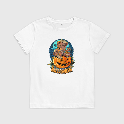 Детская футболка Мишка на тыкве / Белый – фото 1