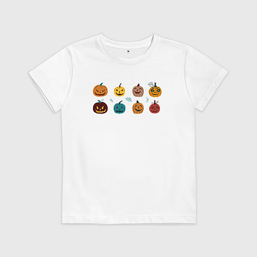 Детская футболка Разноцветные тыквы Джека на Хэллоуин / Белый – фото 1
