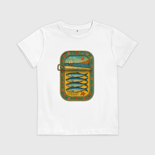 Детская футболка Консервы - сардины и море / Белый – фото 1