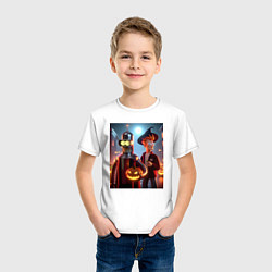 Футболка хлопковая детская Бендер и Фрай в шляпе - ночь на хэллоуин, цвет: белый — фото 2